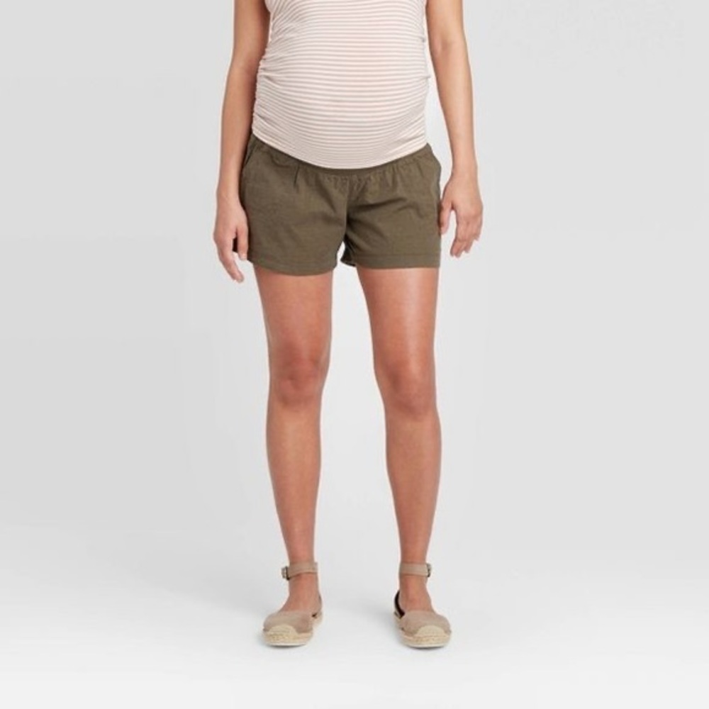 Isabel Maternity Twill Pull-on Shorts Olive XXL